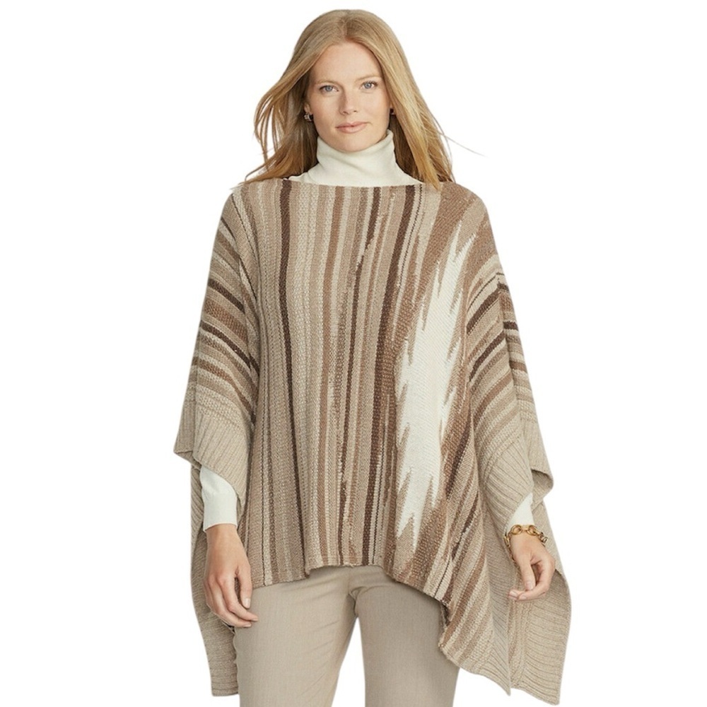 Lauren Ralph Lauren | Wool Blend Aztec Striped Poncho Sweater One Size NWT